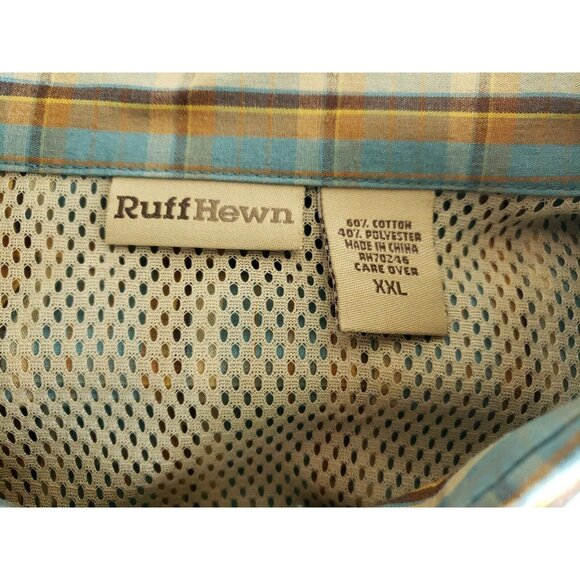 Ruff Hewn Vented Button Down Shirt Men's Size XXL Blue Plaid - Picture 5 of 7